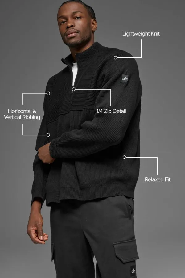 Domain Shift Rib Knit 1/4 Zip Sweater - Black