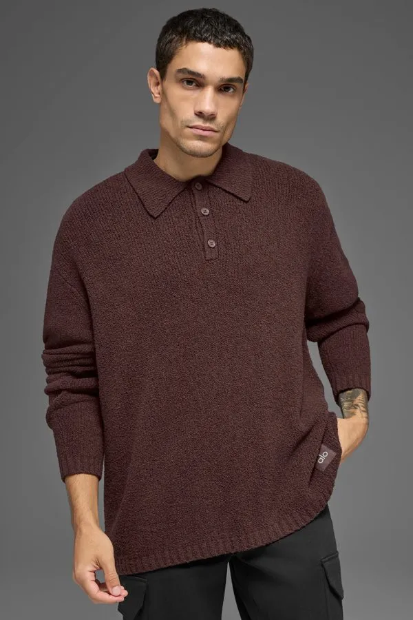 Textured Knit Long Sleeve Polo - Brownstone