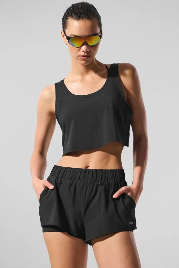 Cropped Sport Star Tank - Black