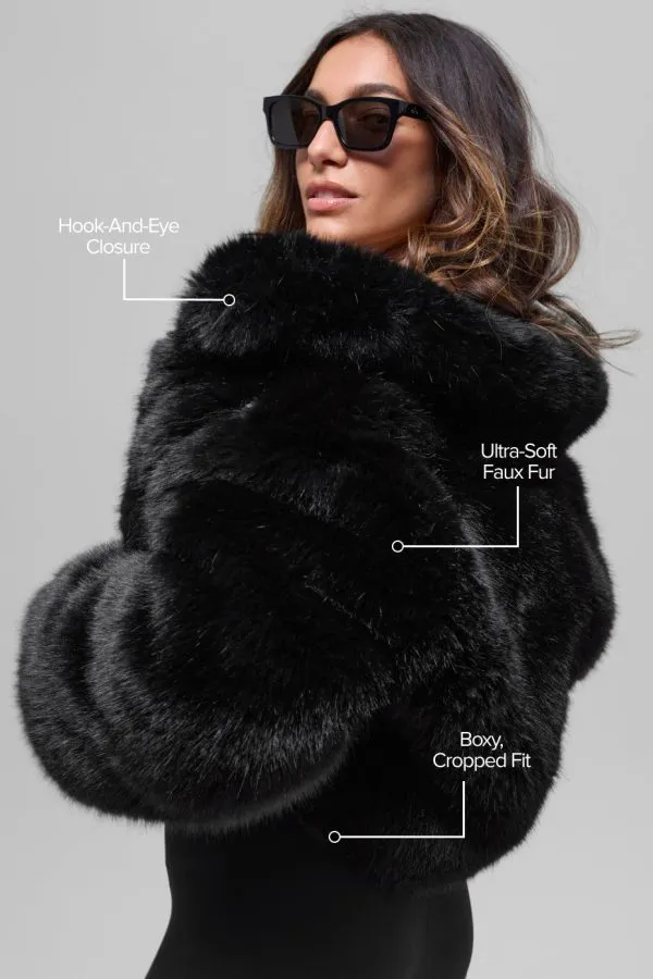 Opulent Faux Fur Cropped Jacket - Black