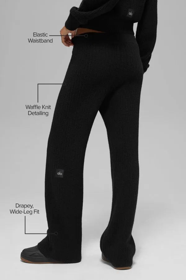 Cashmere High-Waist Plush Waffle Pant - Black