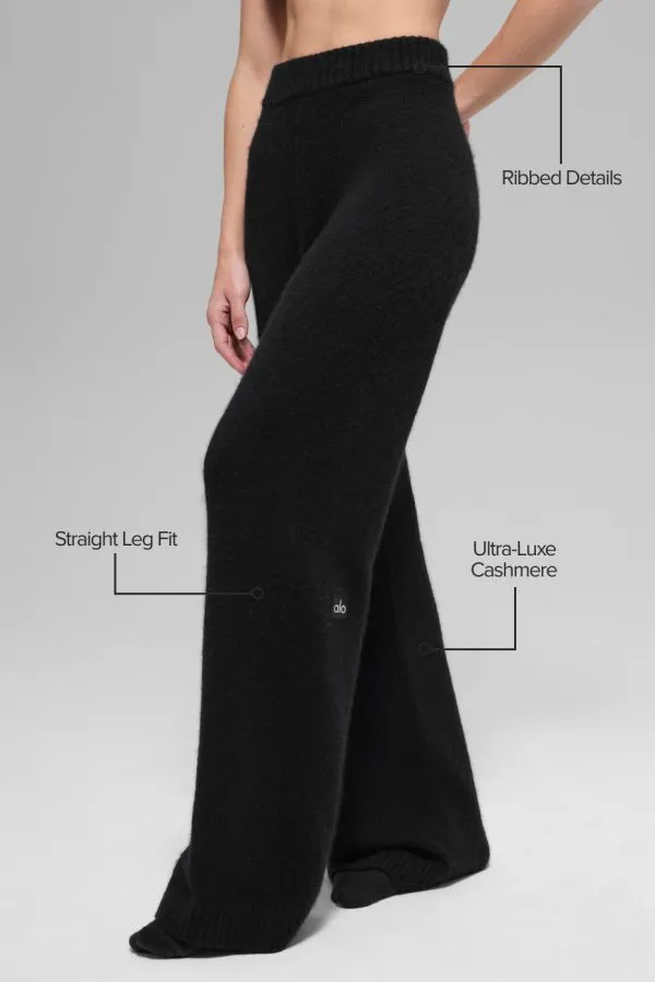 Wool Cashmere High-Waist New Class Wide Leg Pant - Black