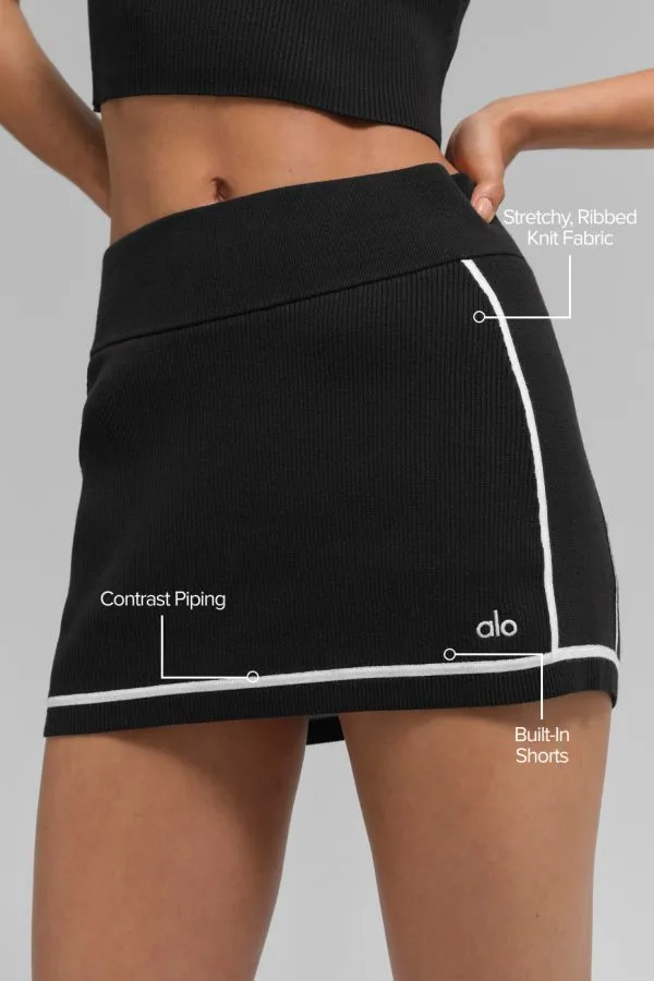 Ribbed Sweater Knit Highline Mini Skirt - Black/White