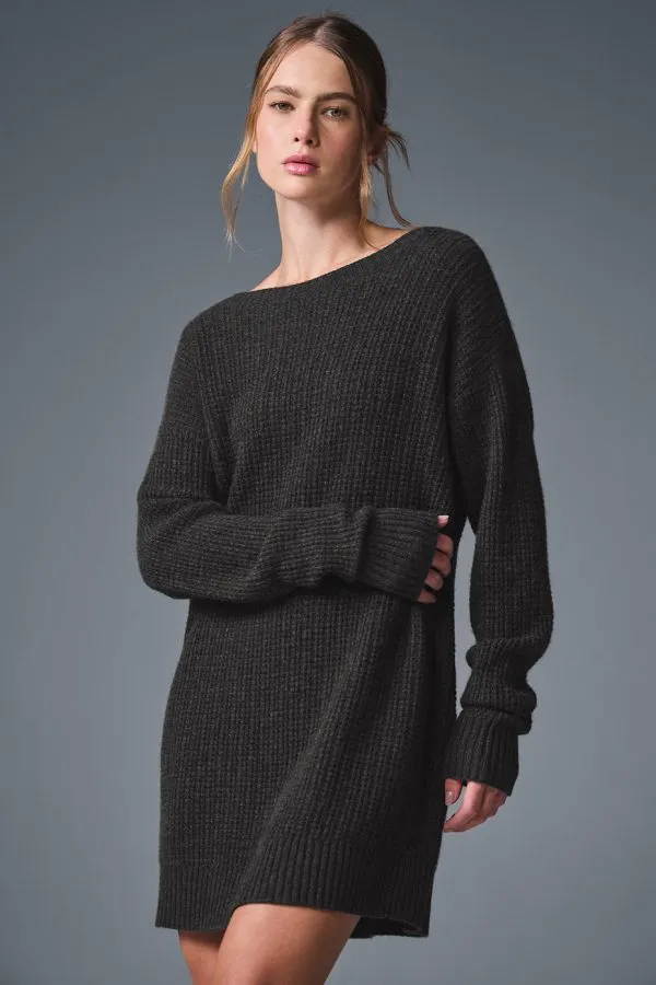 Cashmere Plush Waffle Dress - Dark Heather Grey