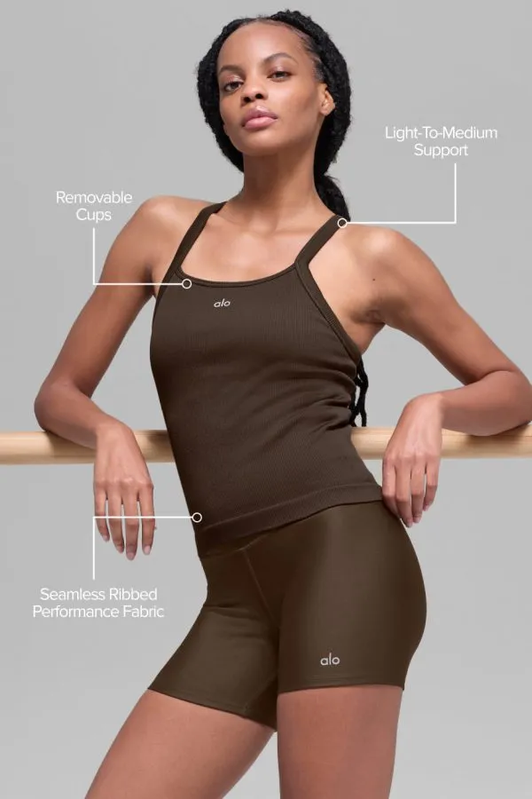 Seamless Ribbed Favorite Full Length Bra Tank - Espresso